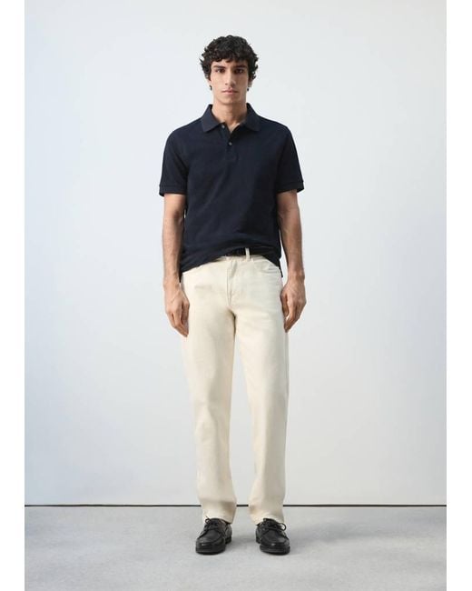Mango White Regular-Fit Cotton Piqué Polo Shirt for men