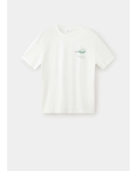 Mango White 100% Cotton Printed T-Shirt for men