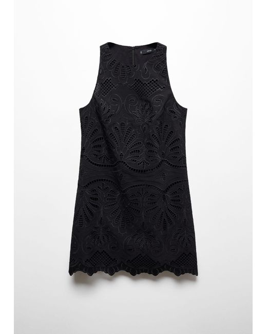 Mango Black Embroidered Short Dress