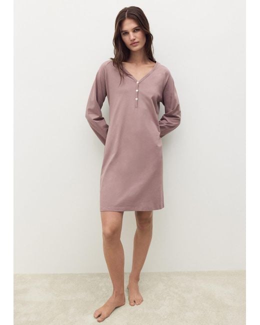 Mango Pink Cotton Nightdress With Button Detail Medium
