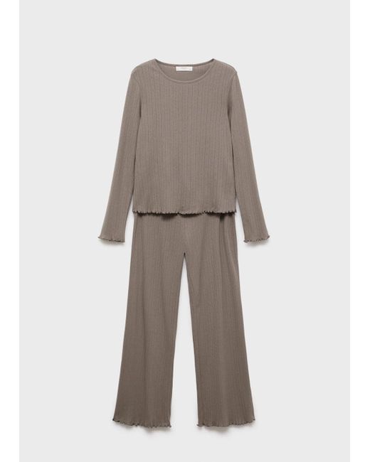 Mango Natural Two-Piece Openwork Cotton Pyjamas