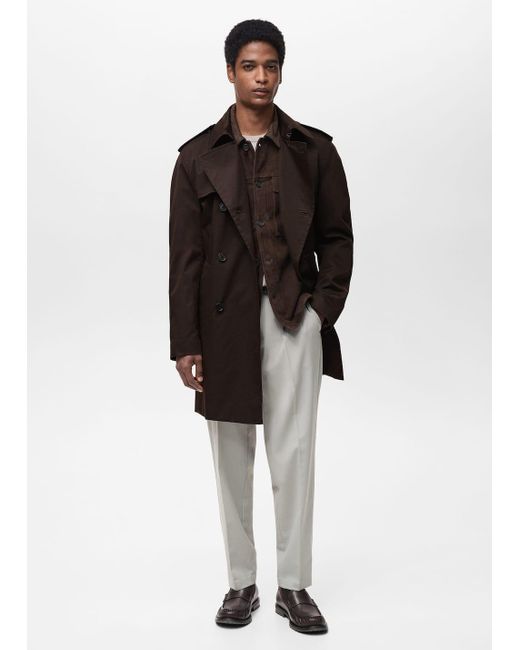 Mango Brown Water-Repellent Belted Trench Coat for men
