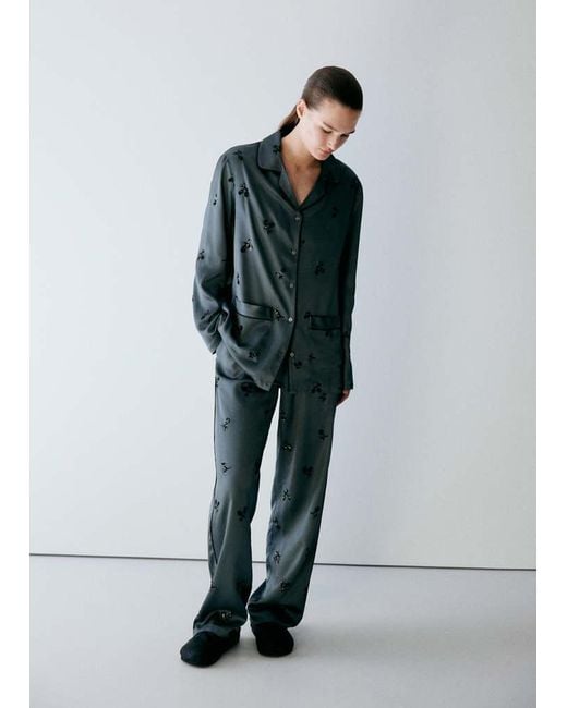 Mango Green Satin Sequin Pyjama Shirt