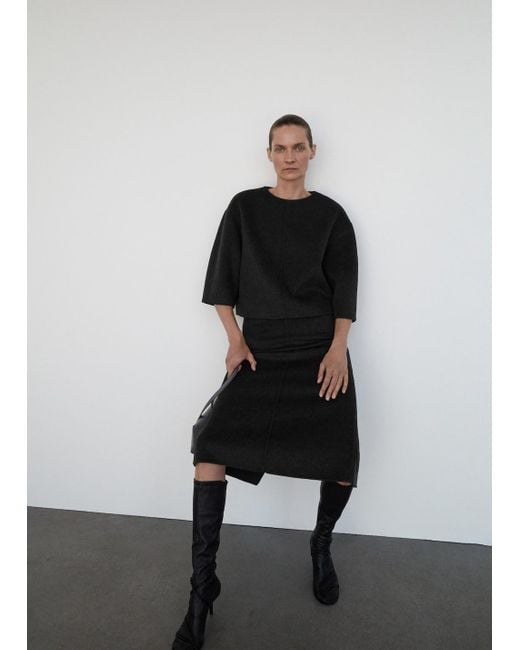 Mango Black Top Aus Wolle Mit Dreiviertelärmeln