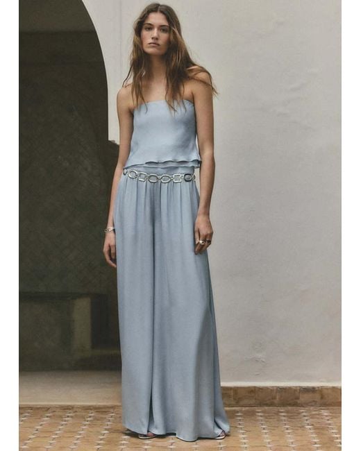 Mango Gray High-Rise Wide Leg Trousers