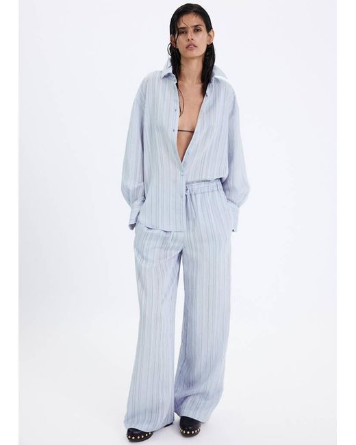 Mango Blue Straight Striped Trousers