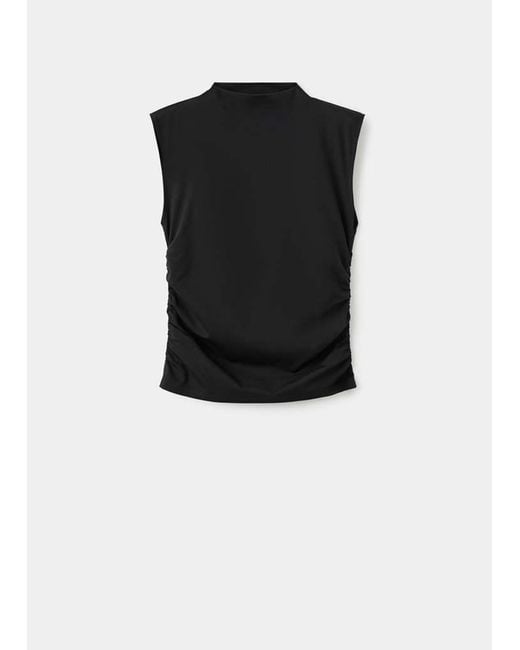 Mango Black Ruched Funnel-Neck Top