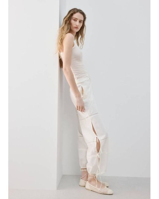 Mango White Baggy Cotton Pants With Bows Ivory