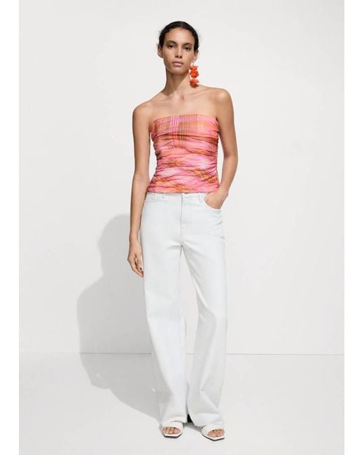 Mango White Checked Print Top