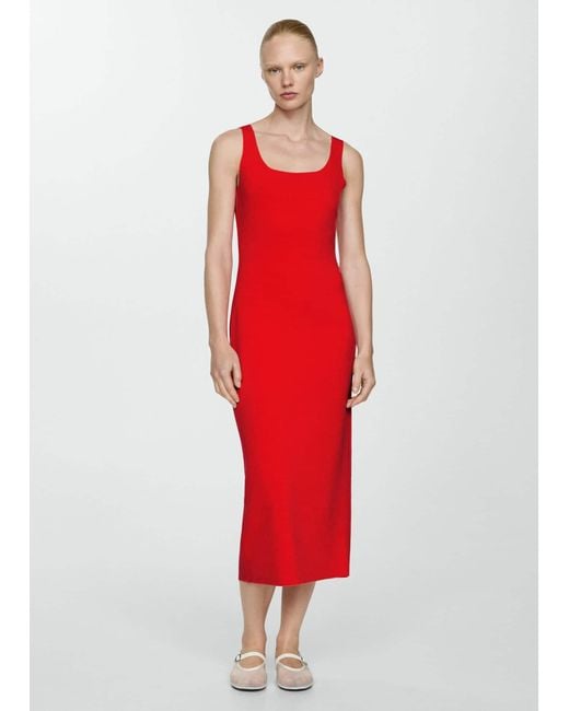 Mango Red Midi-dress With Straps Coral