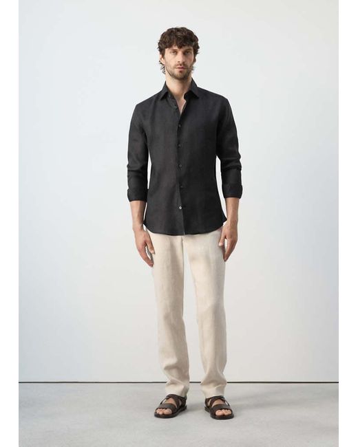 Mango Black 100% Linen Slim-Fit Shirt for men