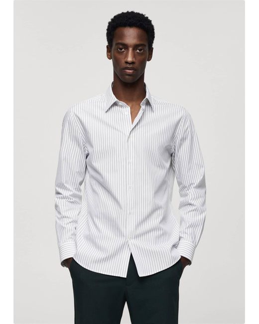Mango White Slim Fit Striped Coolmax Shirt for men