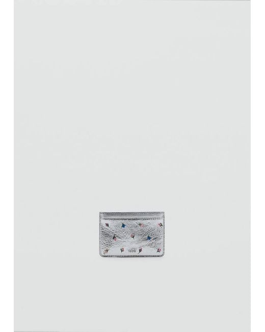 Mango White Metallic-Effect Floral Print Card Holder