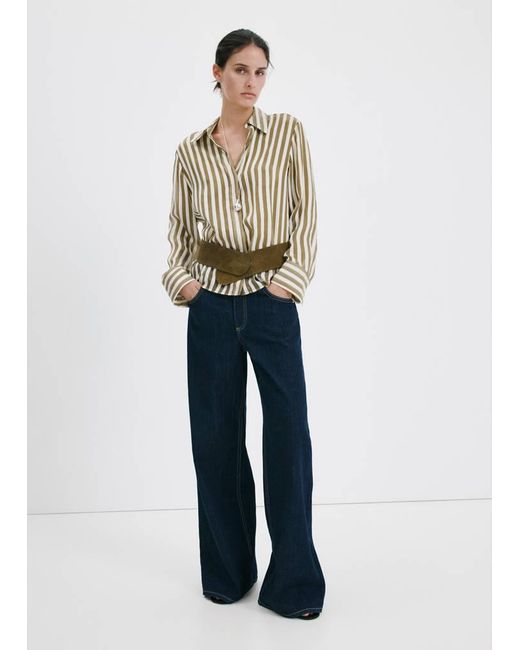 Mango Blue Semi-Transparent Striped Lyocell Shirt