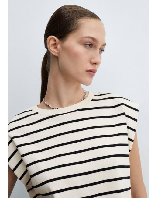 Mango Shoulder Pad Stripped T shirt in White Lyst UK