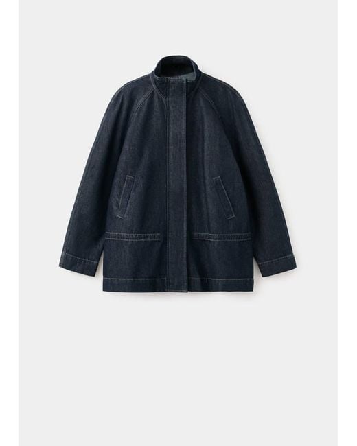 Mango Blue Drawstring Waist Denim Parka