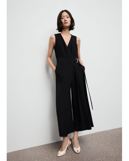 Mango Black Belt Wrap Jumpsuit Wine