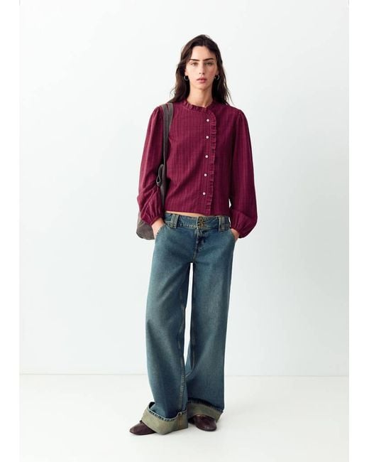 MANGO TEEN Red Wrap-Front Blouse With Ruffle Detail