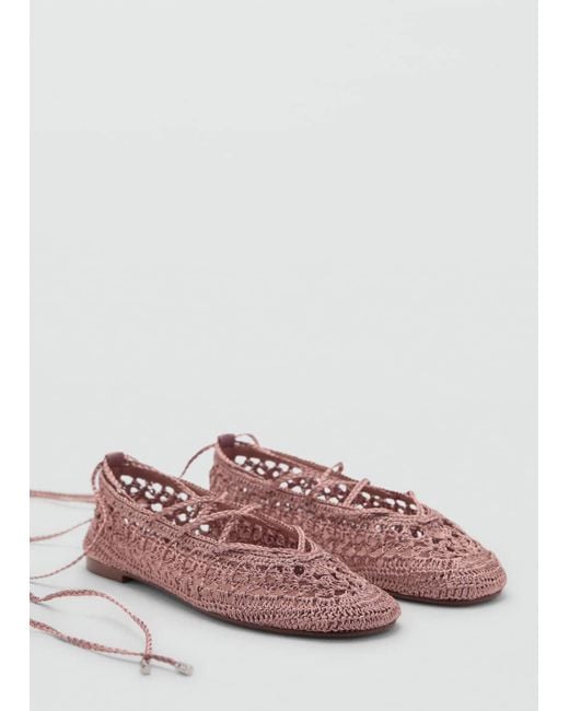 Mango Pink Crochet Ballerina Flats With Strips