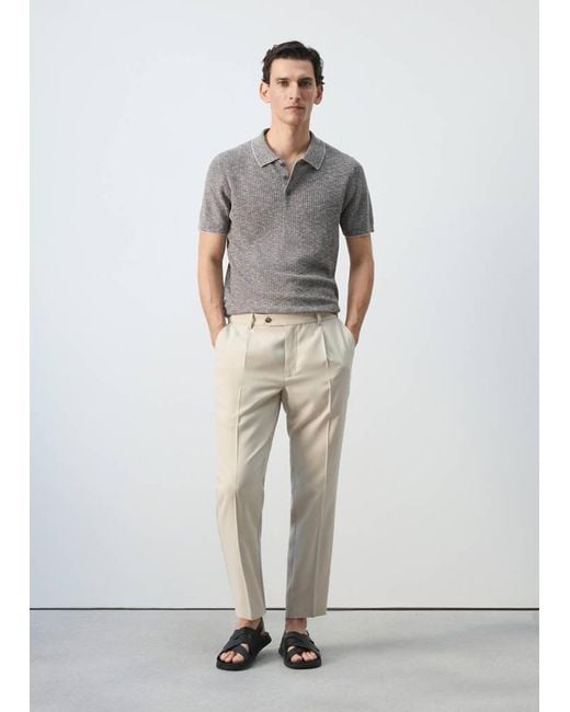Mango White Regular-Fit Pleated Trousers for men