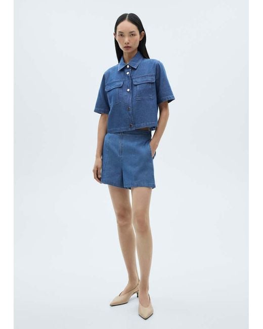 Mango Blue Denim Shorts With Zip