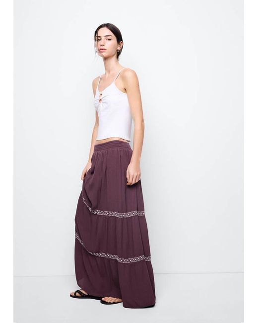 MANGO TEEN Purple Embroidered Panelled Fluid Skirt