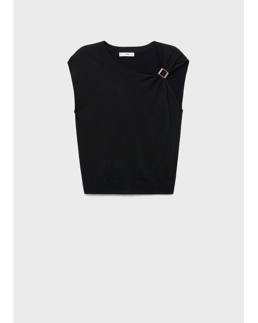 Mango White Short-Sleeved Sweater With Metallic Detail