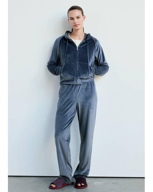 Mango Blue Soft-Touch Velour Trousers