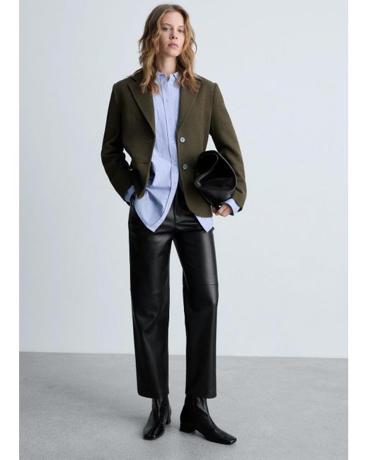 Mango Women's Black Leather-Effect Straight Pants