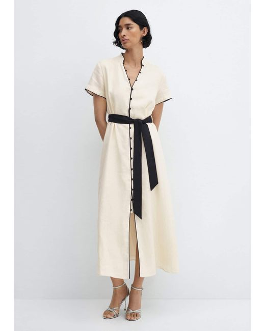 Mango Buttoned Linen blend Dress in White Lyst UK