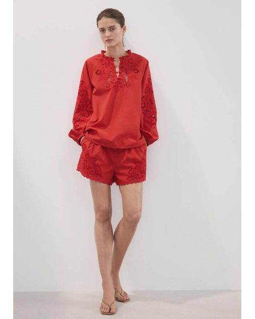 Mango Embroidered Openwork Shorts