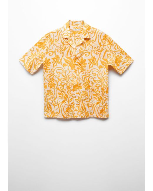 Mango White Printed Texture Cotton Shirt for men