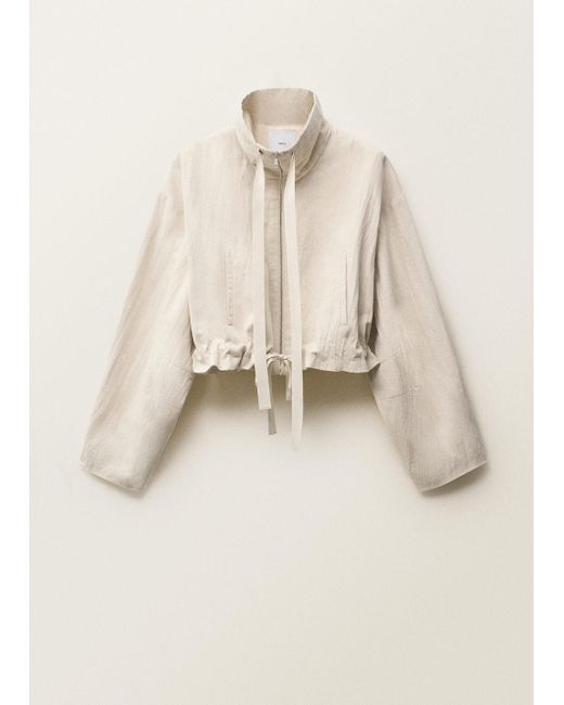 Mango Natural Linen-Blend Cropped Jacket