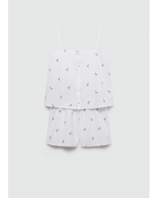 Mango White Embroidered Two-piece Pyjamas