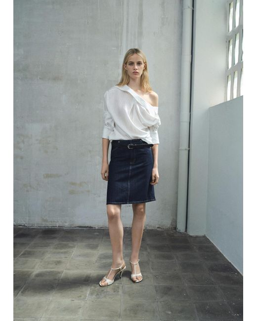 Jupe Midi Denim Bleu Mango en coloris Gray