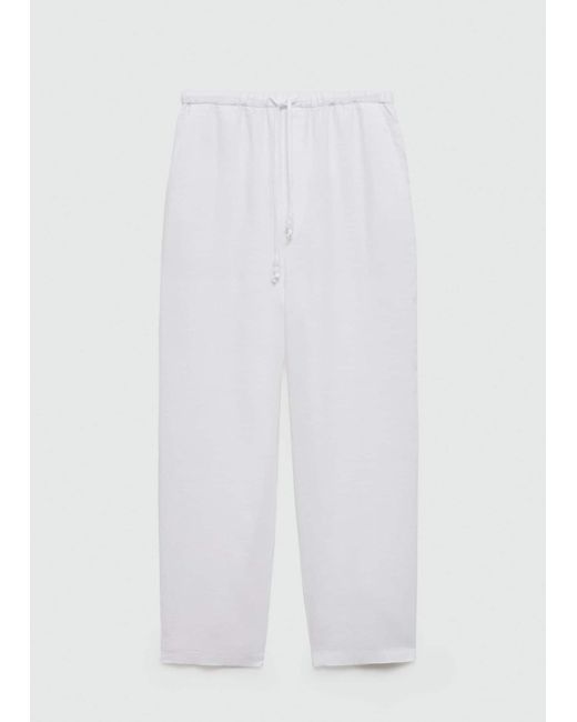 Mango White 100% Linen jogger Trousers