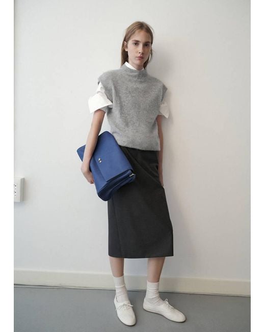 Mango Gray 100% Wool Mock-Neck Vest