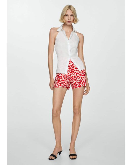 Mango Red Straight Shorts Floral Print
