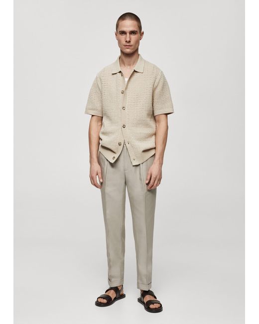 Mango White Linen-blend Pleated Trousers Light/pastel for men