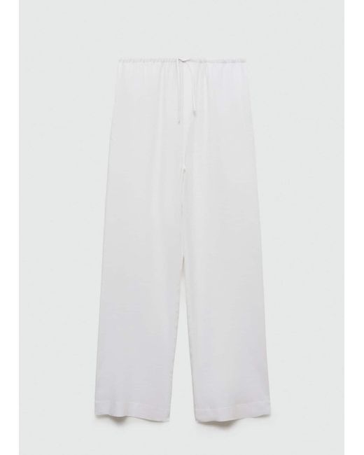 Mango White 100% Linen Straight Trousers
