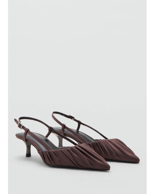 Mango Brown Ruched Kitten-Heel Shoes