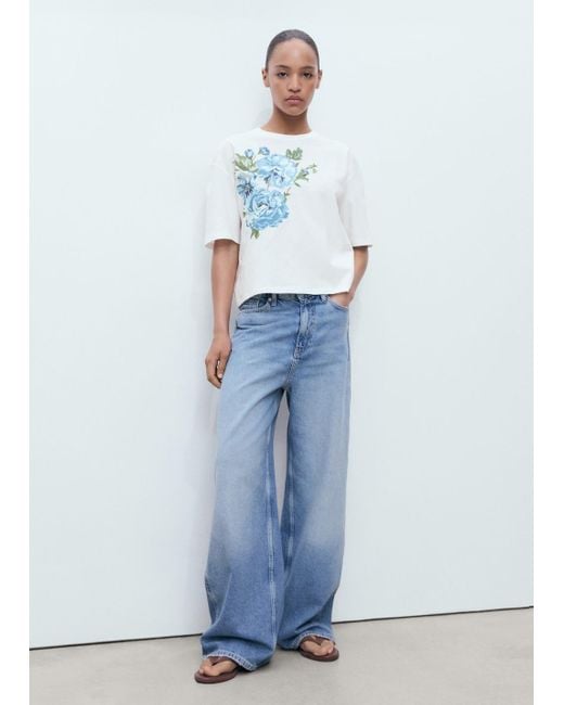 T-Shirt Coton Imprimé Fleur Blanc Cassé Mango en coloris Blue