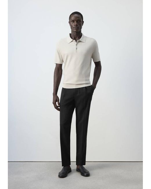 Mango White Fine Rib-Knit Polo Shirt for men