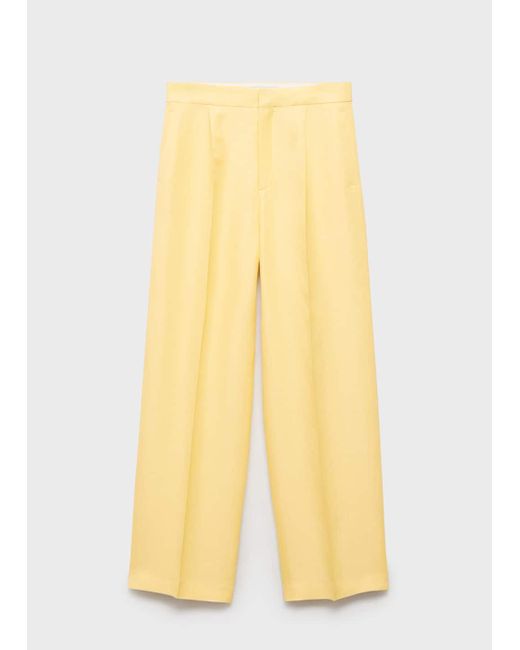 Mango White Linen-Blend Pleated Trousers