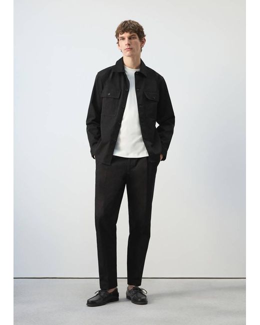 Mango Black Regular-Fit Pleated Trousers for men