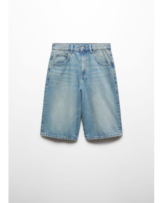 Mango Blue Oversized Denim Bermuda Shorts