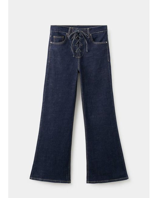 Mango Blue Flared Jeans With Drawstrings