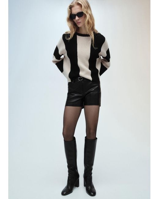 Mango Black Knit Striped Sweater