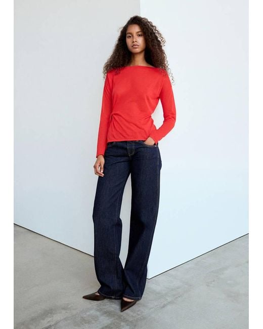 Mango Red Fine Knit Bow Jumper
