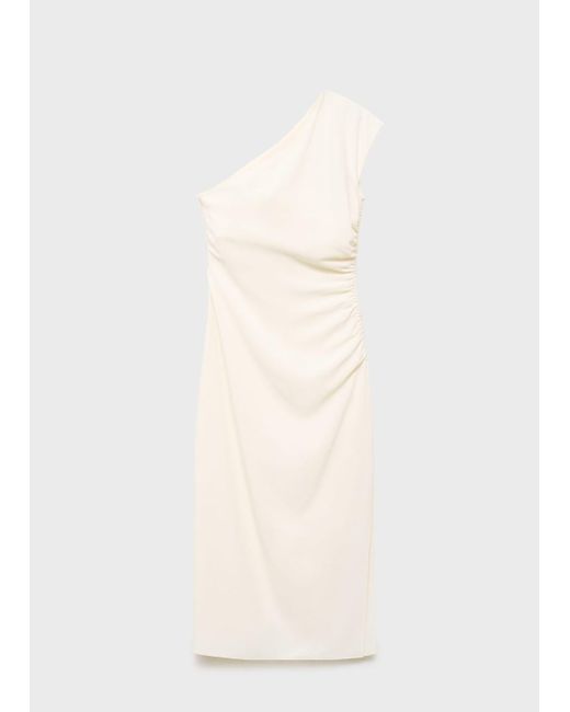 Mango White Asymmetrical Pleated Dress